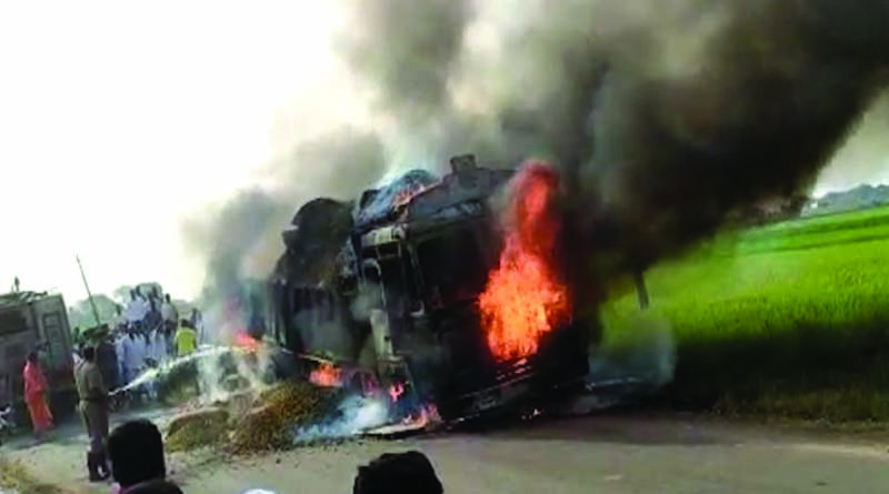 Fire catches load lorry