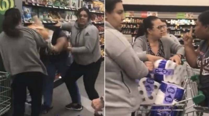 Women's fighting at toilet paper shop