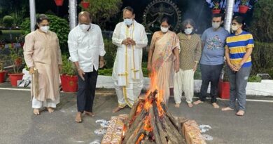 Venkaiah Naidu along with his family members perform special pujas on the occasion of Bhogi